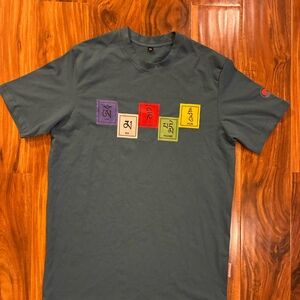 Om Mani Padme Hum Prayer Flag Graphic T-Shirt - Blue Slate XS